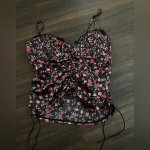 Victorias secret cami.  Black satin with flowers.  Size-S.  New with tags